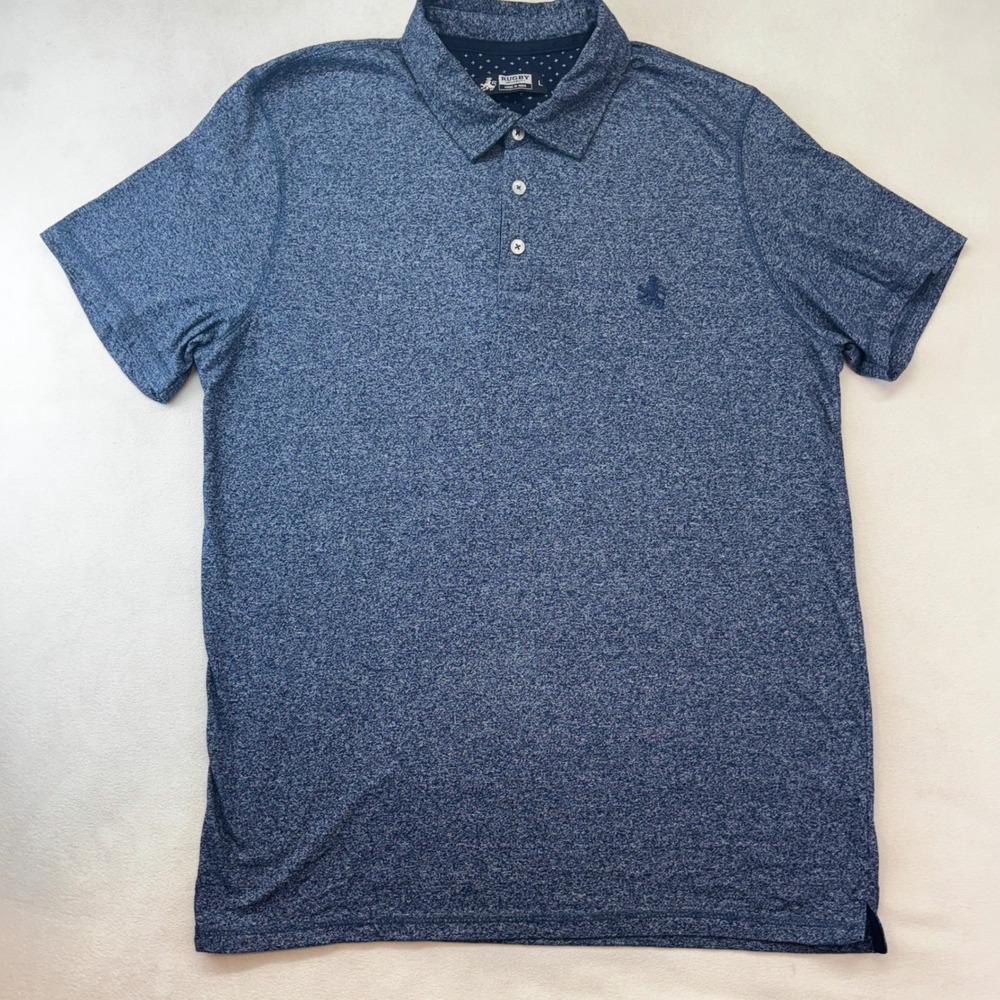 Rugby University Polo Shirt Mens Large Blue Heathered Space Dye Short Sleeve